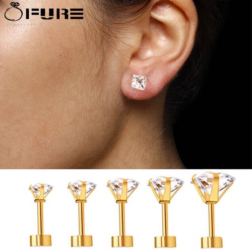 Screw back square - 14k, gold