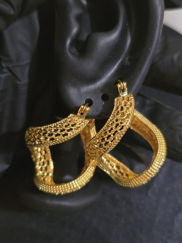 Gold tone twisted lattice hoop - gold-tone,