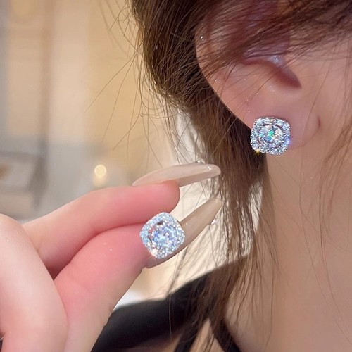 Crystal square stone stud - crystal,