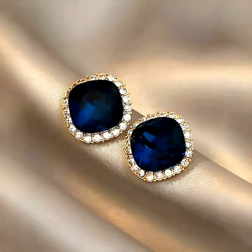 Blue square earrings - blue,