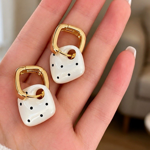 Gold tone white enamel - white,